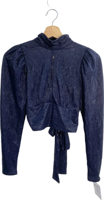 Exclusive Preview Topshop Navy Metallic Tie-Waist Blouse UK 8
