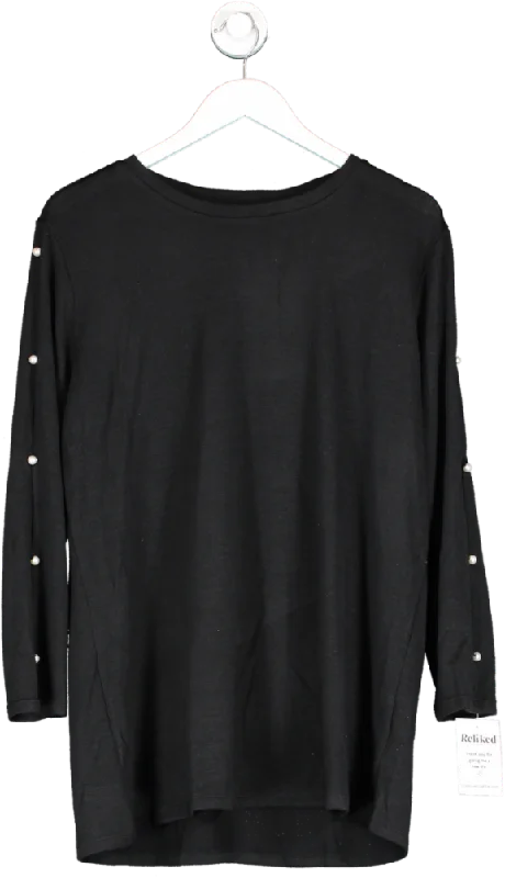 Exclusive Savings V by Very Curve Crew Neck Pearl embellished Sleeve Detail Top - Black UK 18