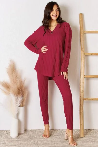 Must-Have Deals Basic Bae Notched Long Sleeve Top and Pants Set