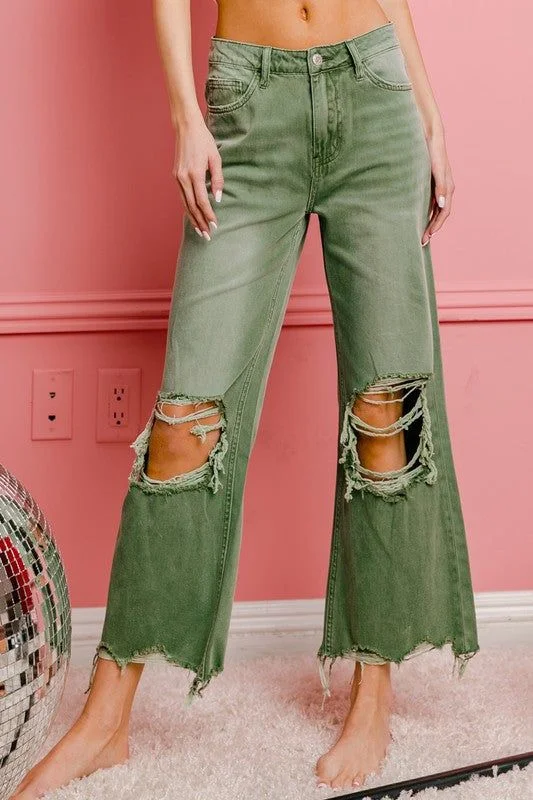 Price Cut BiBi Distressed Vintage Washed Wide Leg Pants