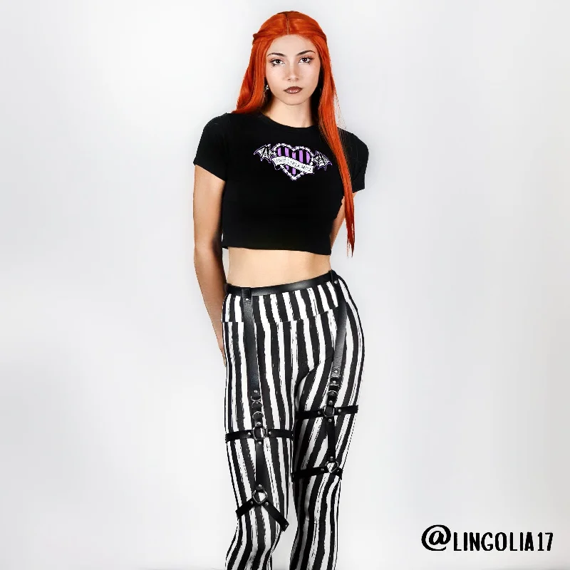 Loyalty Reward Black White Striped High Waist Leggings
