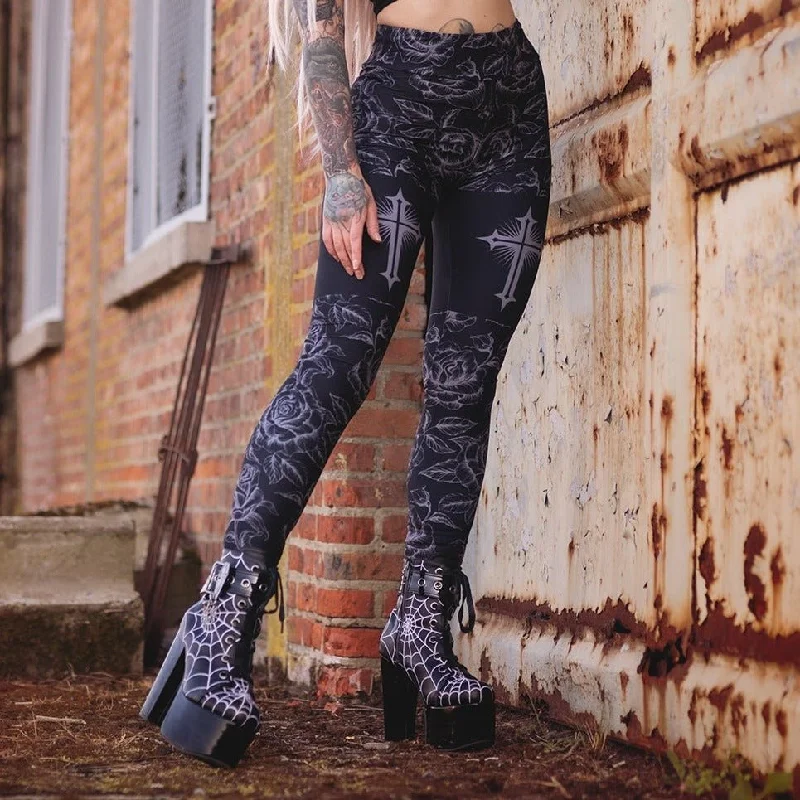 Price Blitz Goth Rose Cross High Waist Leggings