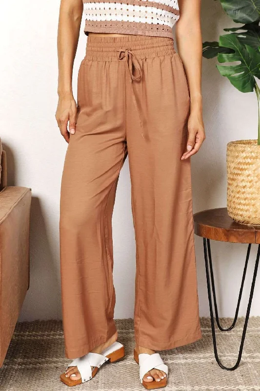 Limited Availability Double Take Drawstring Smocked Waist Wide Leg Pants