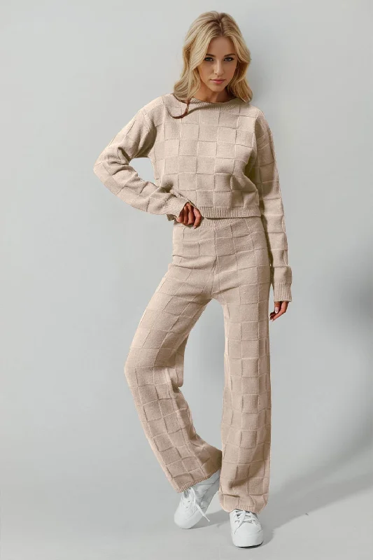 Epic Deals Double Take Full Size Checkered Round Neck Top and Pants Set
