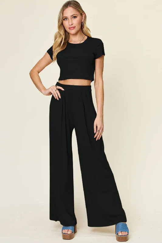 Must-Have Deals Double Take Full Size Round Neck Top and Pants Set