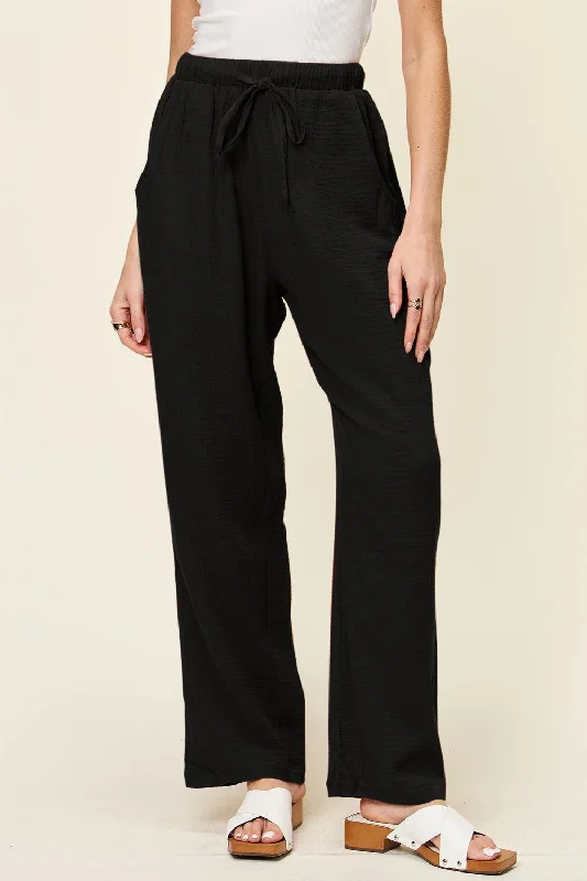 Early Access Double Take Full Size Texture Drawstring Straight Pants