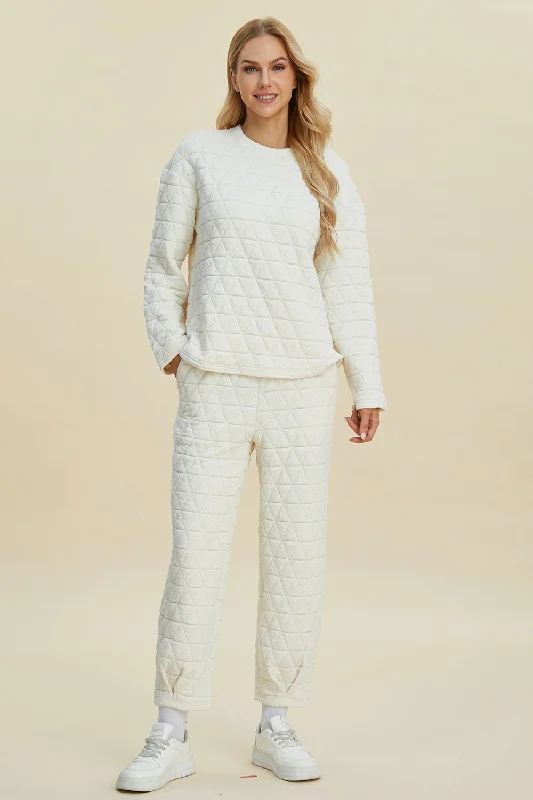 Special Promotion Double Take Full Size Texture Round Neck Long Sleeve Top and Pants Set