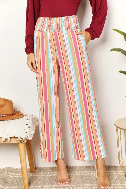 Extra Savings Double Take Striped Smocked Waist Pants with Pockets