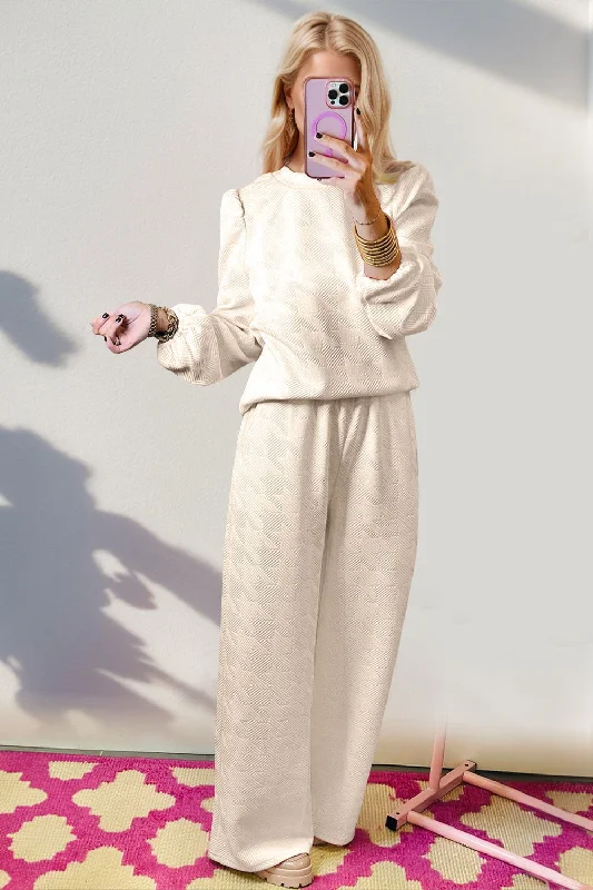 Fantastic Offers Double Take Texture Long Sleeve Top and Wide Leg Pants Set