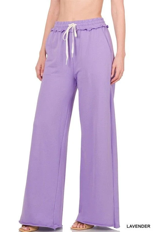 Price Smash ZENANA | French Terry Drawstring Waist Raw Edge Hem Pants