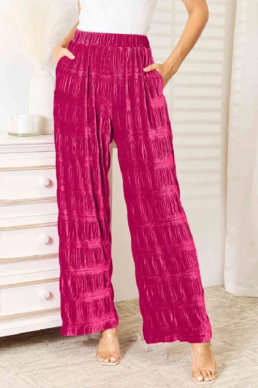 Limited Quantity High Waist Tiered Shirring Velvet Wide Leg Pants