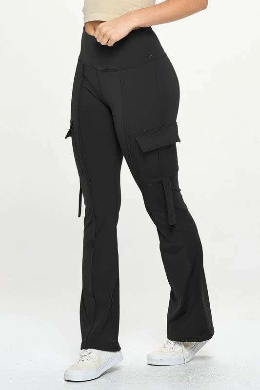 Discount Mania High Waisted Pocket Cargo Flare Casual Leggings
