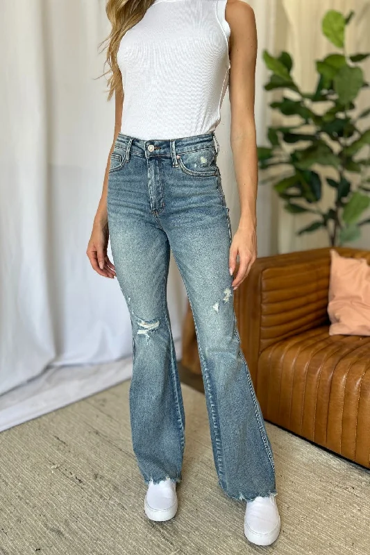 Final Clearance Judy Blue Full Size Medium Rise Tummy Control Destroy Flare