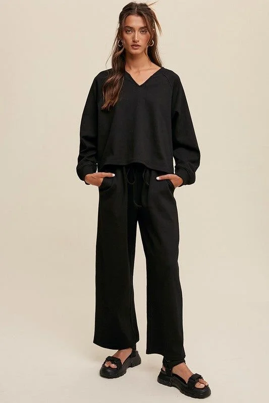 Don't Wait Listicle V-neck Sweatshirt and Pants Set