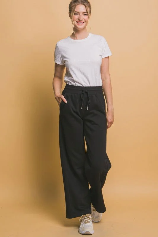 Price Rollback Love Tree Drawstring Wide Leg Sweatpants with Pockets In Black