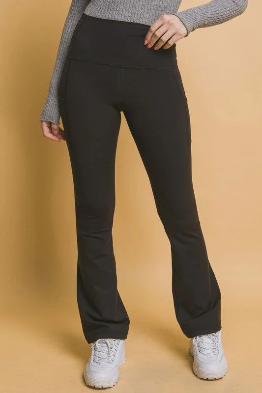 Final Clearance Love Tree High Waist Flare Active Leggings with Side Pockets In Black
