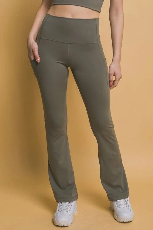 Online Only Love Tree High Waist Flare Active Leggings with Side Pockets In Moss