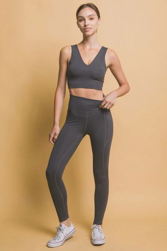 Special Price Love Tree High Waist Leggings with Side Pockets In Gray