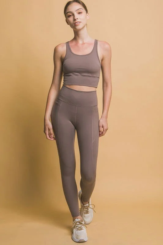 Savings Galore Love Tree High Waist Leggings with Side Pockets In Taupe