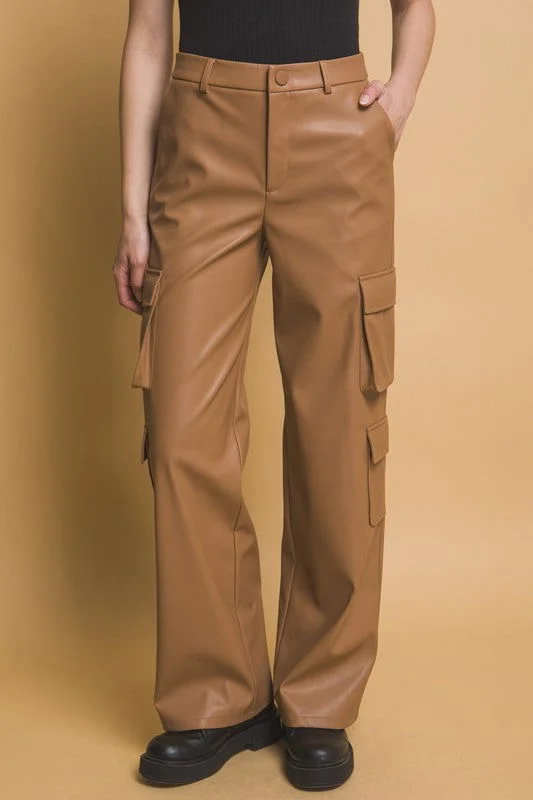 Super Deal Love Tree PU Leather Cargo Pants