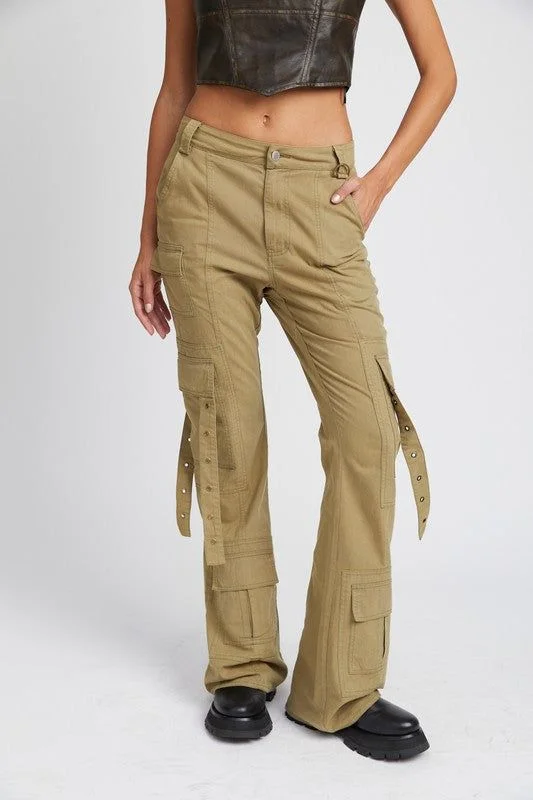 Act Fast Low Waist Cargo Flared Pants