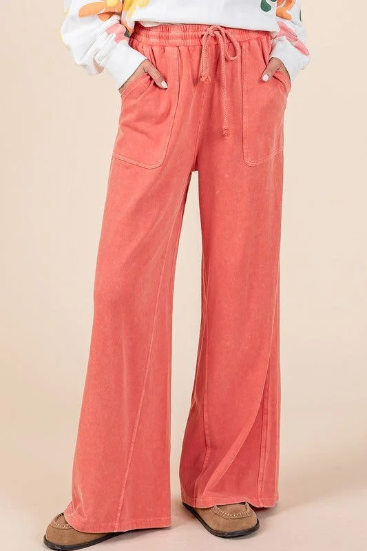 Price Cut Mittoshop Mineral Wash French Terry Drawstring Wide Leg Pants