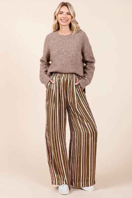 Closeout Mittoshop Striped Satin Elastic Waist Wide Leg Pants