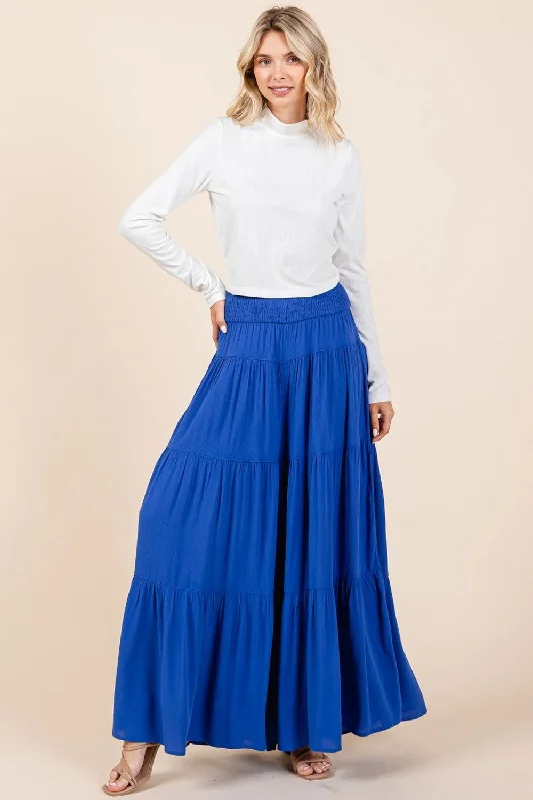 Savings Event Mittoshop Tier Detail Smocked Elastic Waist Wide Leg Pants In Cobalt