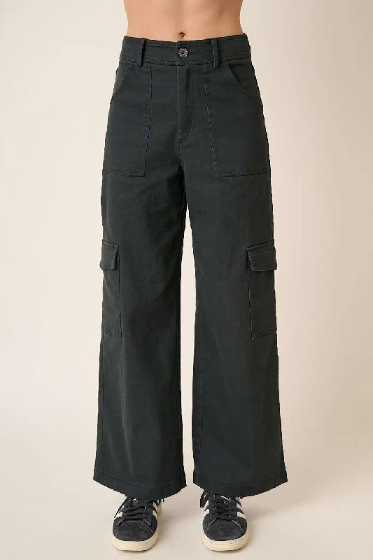 Weekend Flash Sale Mittoshop Wide Leg High Waist Pants with Cargo Pockets