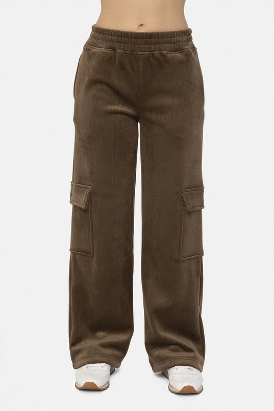 Price Reduction Mono B Elastic Waist Corduroy Cargo Pants - Olive Brown