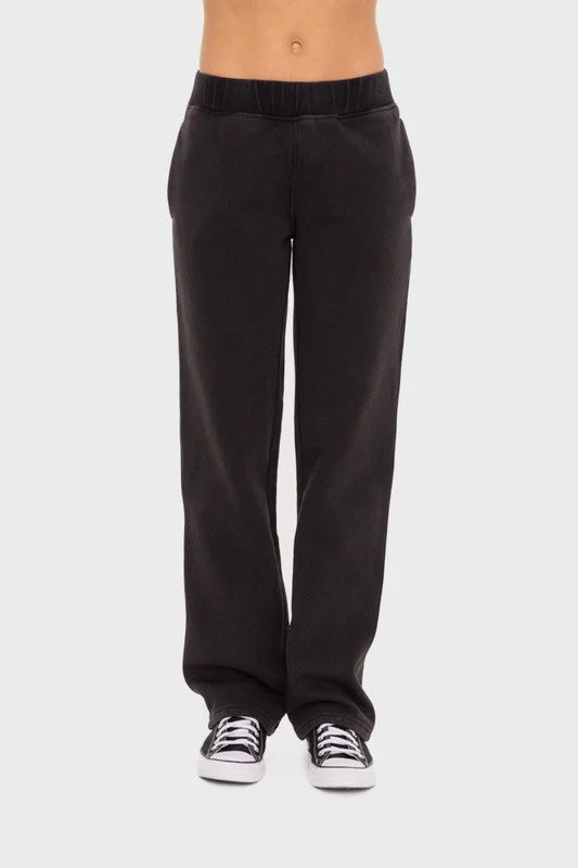 Steals and Deals Mono B Elastic Waist Fleece Pants with Pockets - Black
