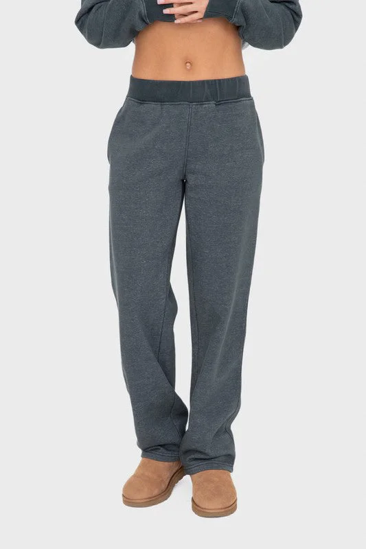 Quick Sale Mono B Elastic Waist Fleece Pants with Pockets - Green