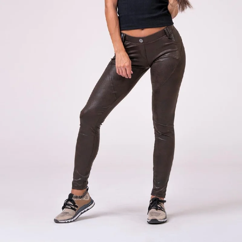 Can't Miss Nebbia Leather Look Bubble Butt Pants 538 - Brown