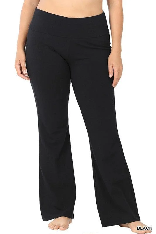 Loyalty Reward ZENANA | Plus Premium Cotton Fold Over Yoga Flare Pants