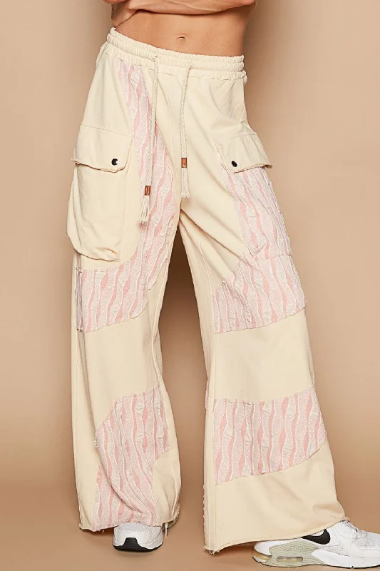 Deal Mania POL Crochet Contrast Drawstring Wide Leg Pants