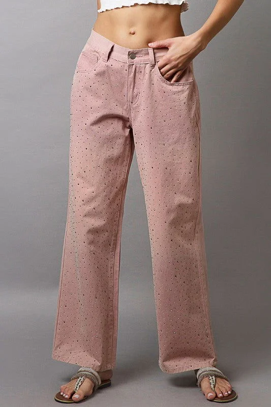Final Markdown POL Embellishments Gradient Wide Leg Pants In Pink