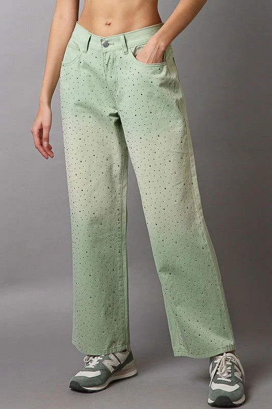 Hurry In POL Embellishments Gradient Wide Leg Pants