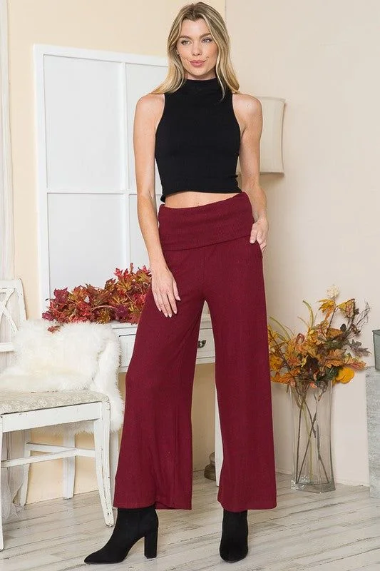 Overstock Sale Rib Brush Wide Leg Pants with Pockets