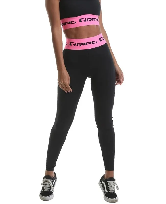 Best Deals RIPT Performance Branded High Waist Leggings - Black-Pink