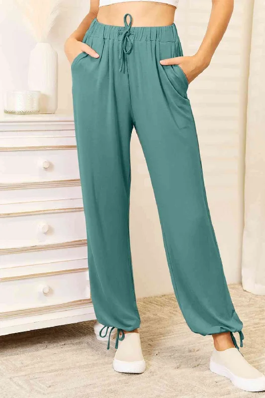Limited Edition Soft Rayon Drawstring Waist Pants with Pockets