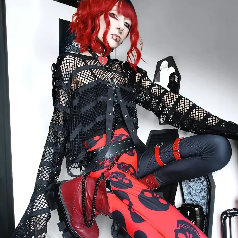 Mega Deal Two Tones Red Skulls High Waist Leggings