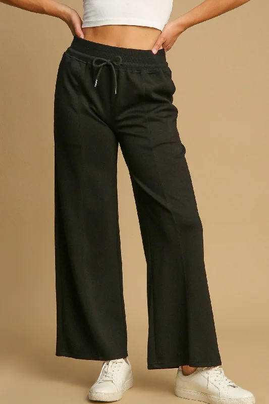 Don't Wait Umgee Drawstring Wide Leg Pants with Pockets - Black