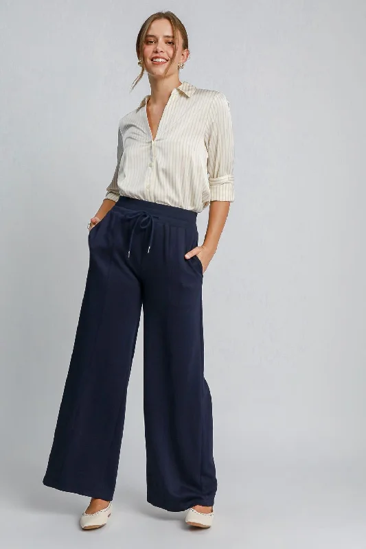 Final Markdown Umgee Drawstring Wide Leg Pants with Pockets - Midnight