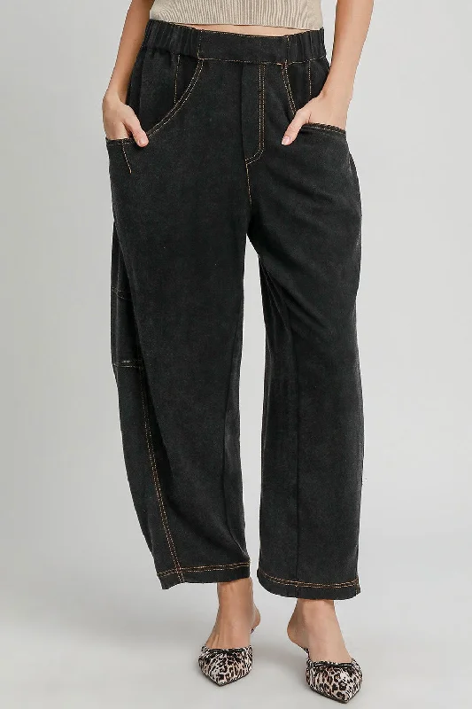 Instant Discount Umgee Elastic Waist Baggy Fit Pants with Pockets - Black