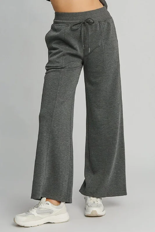 Now or Never Umgee Full Size Drawstring Wide Leg Pants with Pockets - Charcoal