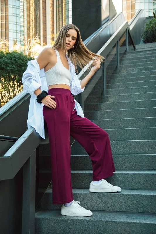 Exclusive Savings Umgee Full Size Drawstring Wide Leg Pants with Pockets - Merlot
