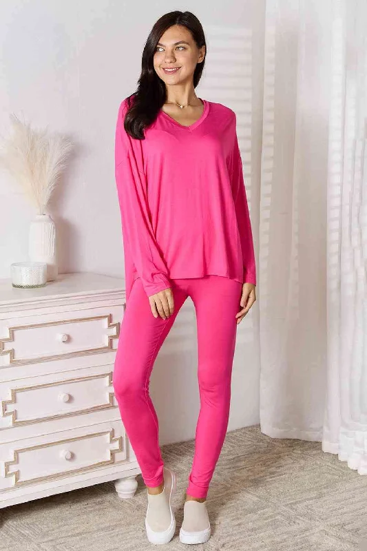 Don’t Miss Out V-Neck Soft Rayon Long Sleeve Top and Pants Lounge Set