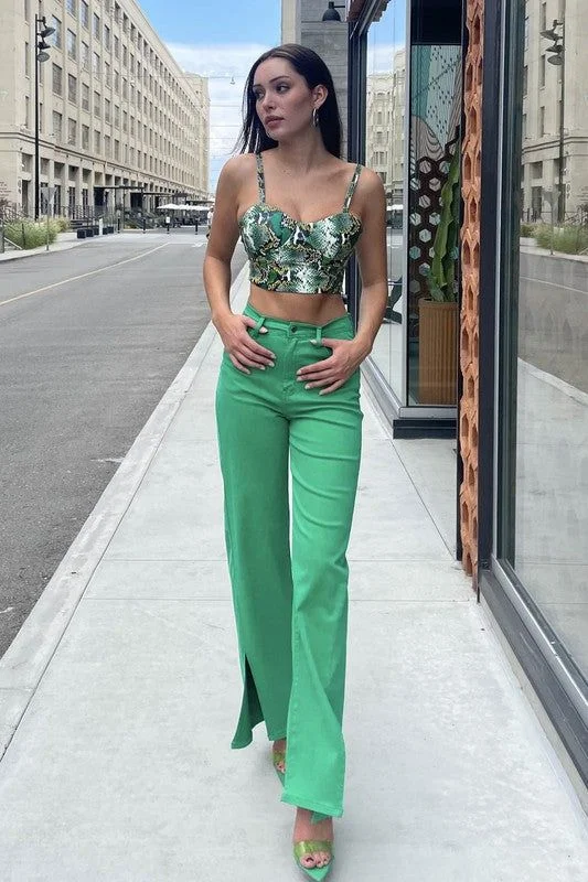 Closeout Vibrant MIU Front Slit Wide Leg Tencel Pants