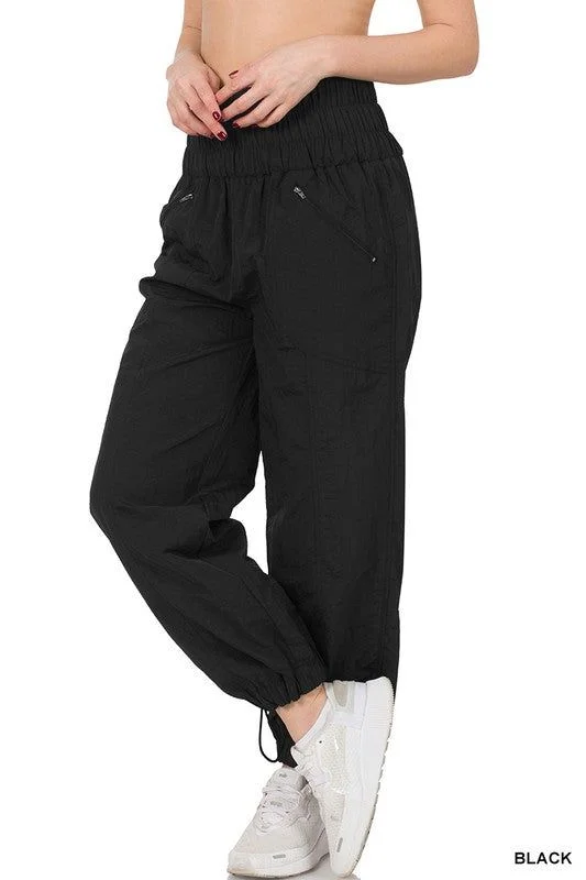 Super Sale ZENANA | Windbreaker Smocked High Waistband Jogger Pants