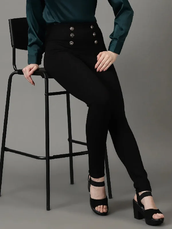 Deal Explosion Women Black Solid Slim Fit Jeggings-AF-1896-Black